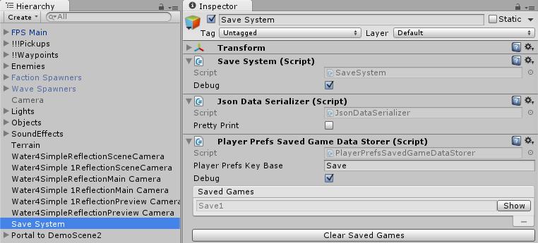 Save System This step is optional. The Save System will automatically create a Save System GameObject at runtime. However, you can manually add one if you want to customize it.