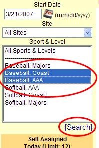 Figure 2: Search defaults to All Sports & Levels You can also use this search to limit the dates that you want to get results from (for example, you may only want to show games after 4/15/2007).