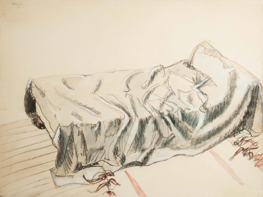 Le lit, 1948, fusain, aquarelle