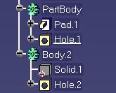 Chamfered hole: Recognized hole: Selection of Bodies One or more Bodies can be selected.