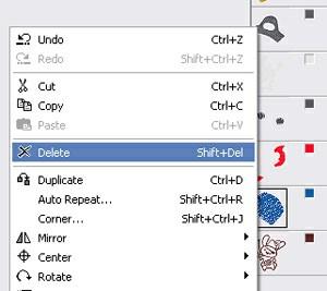 Then right-click on each part that you want to take out of the design and select "Delete.