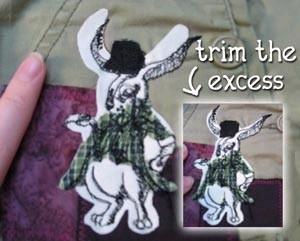 Once your bunny is finished stitching, there will probably be some areas that have too much fabric left over, like his ears.