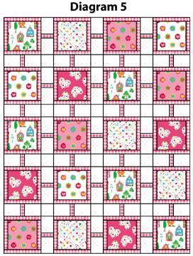 5. Join the block rows and the sashing rows to complete the pieced center (Diagram 5). Press seams toward the block rows. 6. Join the G/H and P/Q strips on the short ends to make a long strip.