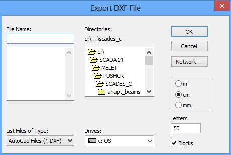 File name: type the file s name. Directories: select the directory s path where the DXF file will be saved. List of file formats: define the format of the file (DXF ή DWG).