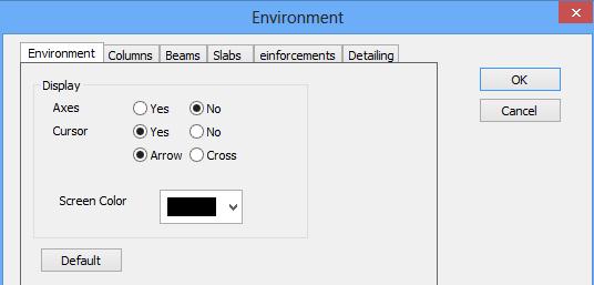 Enviroment: Select this command to display or not the axes and the cursor.