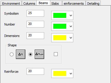 Beams: With reference to the parameters of the columns text, set the parameters of the beams text.