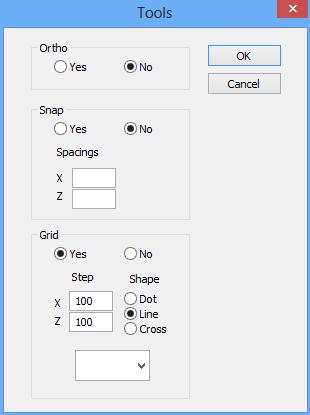 Tools: a. Ortho: By selecting Yes, you can move the mouse only horizontally or vertically. b.
