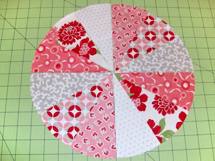 Each pair of fabrics should be opposite one another around the circle.