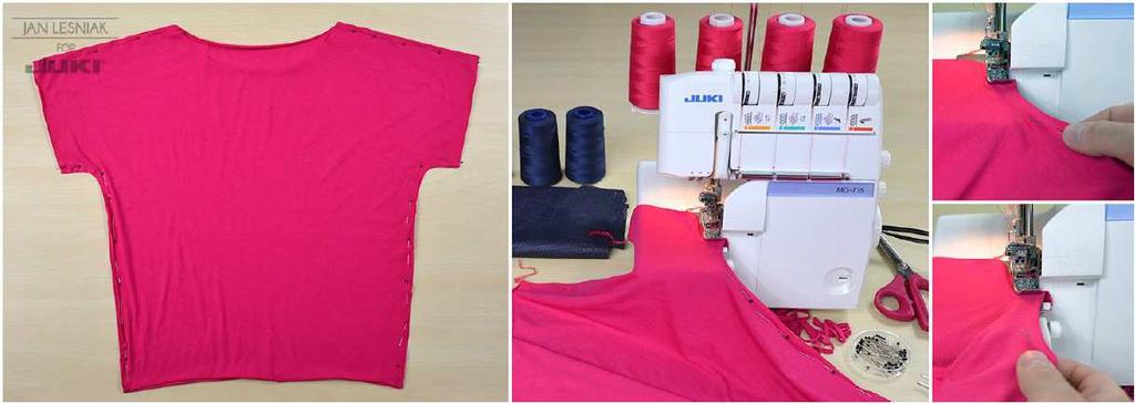 Sewing a lining: Fold a front and a back so that their right sides are in contact; pin the edges; sew shoulders and sides of a lining. Caution!
