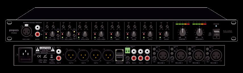 The mixer can be used in a variaty of ways with up to six line input, or two microphone in and four line in, with seperate input gain control on all inputs.