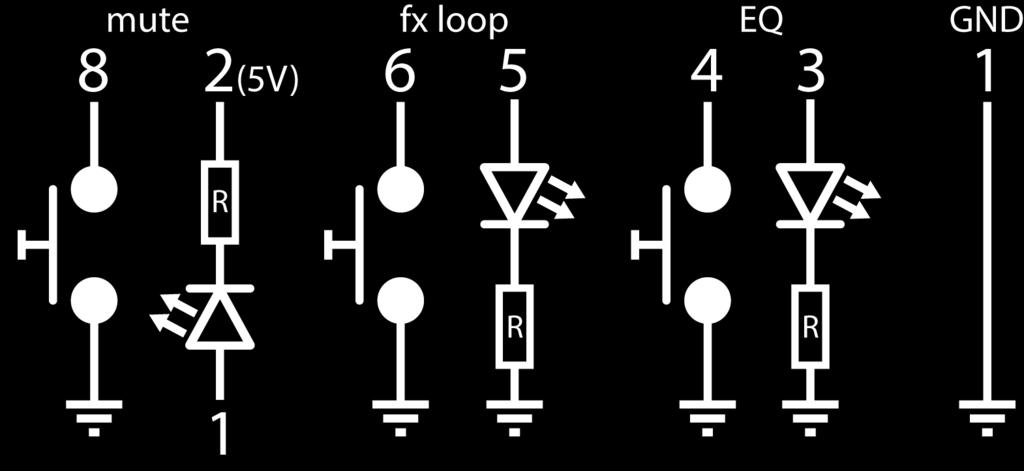 Connecting the switch contact (4,6,8) momentary to ground, the function associated with