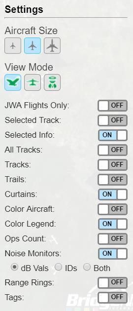 a. Aircraft size b. Select View c. Select Different Settings a. Select Aircraft: You may change aircraft size from small, medium to large.