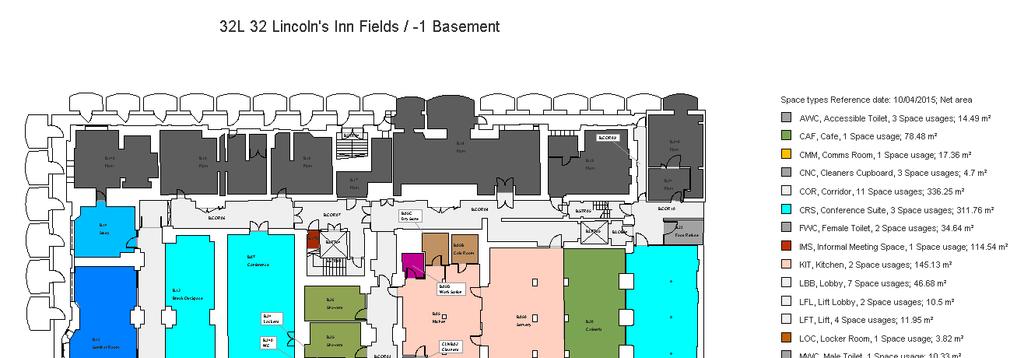 Example 4: Find space types on 32LIF Basement 1. On the Properties arrow tab, select 32 Lincoln s Inn Fields. 2. Under the Components arrow tab, select Floors. 3. Under the column Floor.
