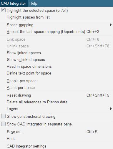 Figure 6 - CAD Integrator menu To turn on constructional features, such as staircases and doors, tick