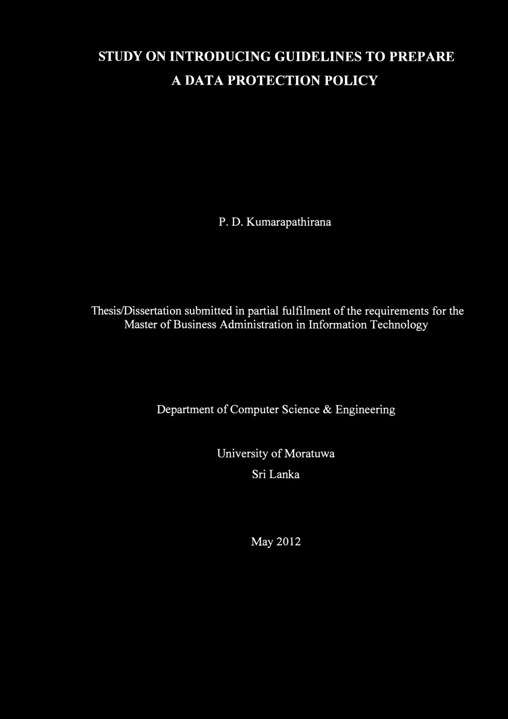 Kumarapathirana Thesis/Dissertation submitted in partial fulfilment of the