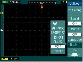 Language The DS1000B series oscilloscopes have multi-language user menu, choose as your desire.