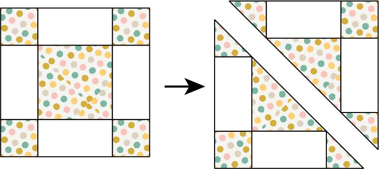 Fabric G Blocks 3 ½ x 14 (Fabric G) > 6 ½ x 14 (Fabric J) > 3 ½ x 14 (Fabric G). Cross-cut every 3 ½ 3 ½ x 13 (Fabric J) > 6 ½ x 13 (Fabric G) > 3 ½ x 13 (Fabric J).