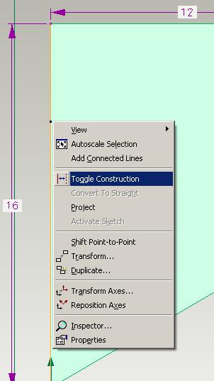 8. Select the left, vertical line. Right Click -> Toggle Construction.