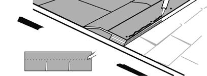 6 / Tabs removal Using a utility knife, remove tabs from shingles. Nail this starterstrip. Nails should penetrate the wood roof deck at least a 1,5 cm.