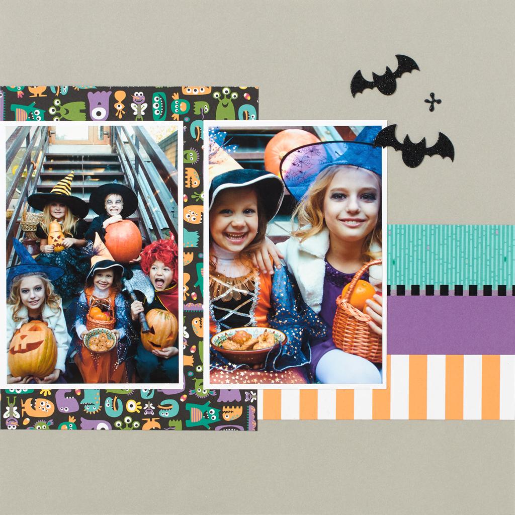 if desired Embellish layout with Jeepers Creepers Complements, assortment, and washi tape as desired Add extra photos and