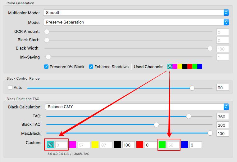 Allows customization of the black channel (or in general the 4th channel) and the addition of Multicolor channels.