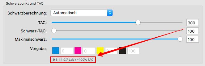 However, DeviL allows to set the Black TAC separately from the total area coverage (TAC).