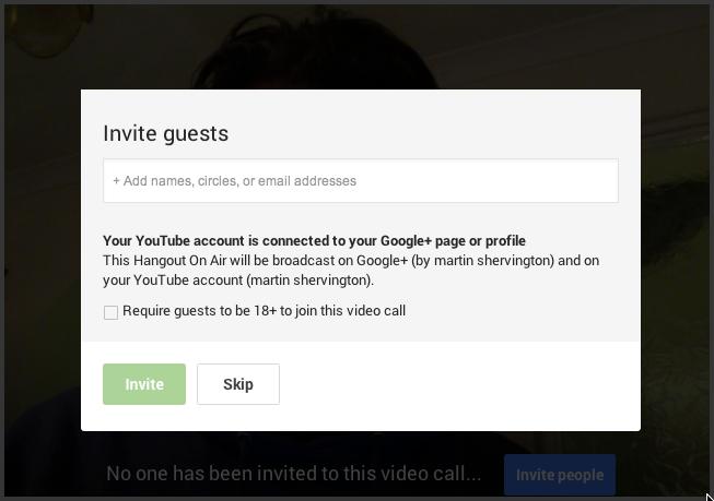 A hangout on air is a live event that is broadcast on your YouTube channel. Then you can invite GUESTS. Note: If you want to start the event without inviting the guests, that's possible to do also.