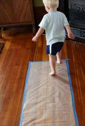 Toddlers can run across the sticky runway, or jump or crawl on it, even lay on it! It feels funny!