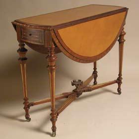 ENGLISH SATINWOOD SIDE TABLE, 19 th Century, with ebony, satin and tulip wood shell inlay and turnbridge gallery