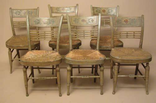 318. SET OF SIX SHERATON FANCY DECORATED DINING CHAIRS, 1st
