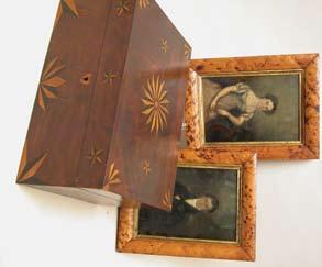 327. PAINTINGS, PAIR OF MINIATURE PORTRAITS, circa 1840, oil on wood panel, in period
