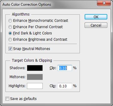 3. In the Properties panel, Alt-click (Windows) or Optionclick (Mac OS) the Auto button. The Auto Color Correction Options dialog box opens (Figure 3). 4.