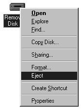 2 Make the following preparations for disconnecting the USB cable. Windows 98SE 1 Double-click the My Computer icon and right-click the Removable Disk icon to display the menu.