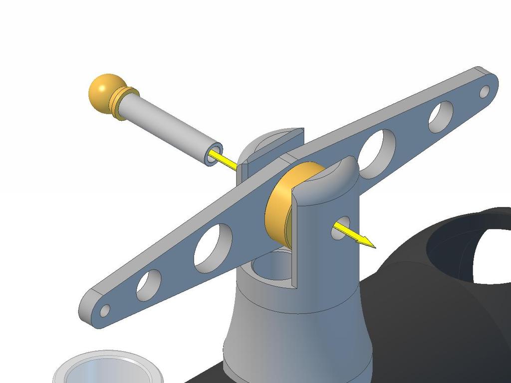 Lower the beam and bearings down between the forks on the top pillar.