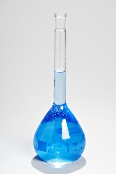 Material for holding liquids and solutions Volumetric flask This is a glass container with a flat bottom and a long narrow neck which