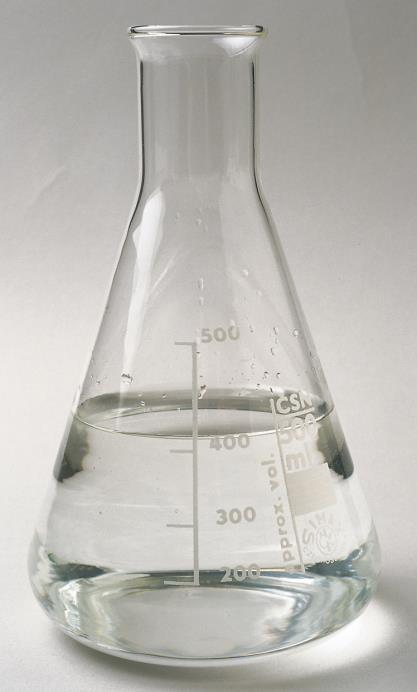 Material for holding liquids and solutions Erlenmeyer flask This is a glass container with a conic shape, flat