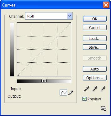 Figure 2-9: Curves dialog box. In the Levels dialog box, the x-axis (horizontal) of the graph is the range of tones from 0 to 255 and the y-axis (vertical) is quantity of pixels.