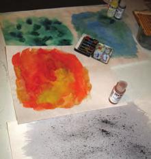 USING REAL PAINT WASHES FOR SPECIAL EFFECTS In this second method color washes are first created with real watercolor paint and paper in the studio.