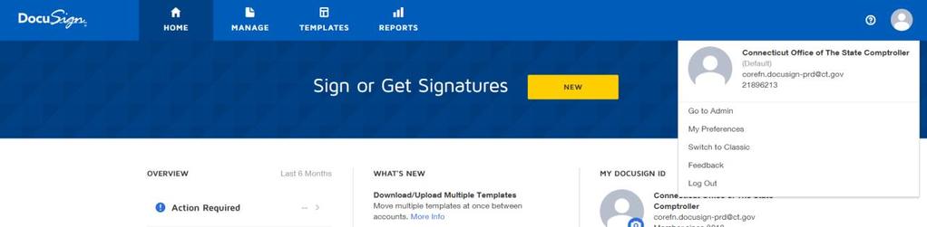 DocuSign Setup Admin DocuSign User Setup Process Overview 1) CORE-CT Security receives request to set up new supplier contract document creator 2) CORE-CT security team sets up Roles for the User 3)