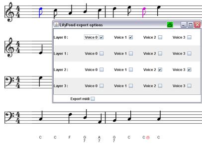 15. Lilypond options You can easily merge your voices in your Midi, Pdf or Lilypond files.