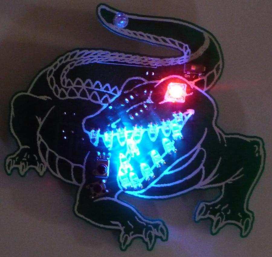Alligator Blinkie The heart of this blinkie is a 12F1822 PIC produced by a company called Microchip.