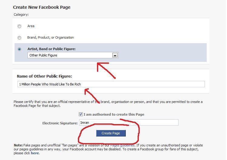 Now once you are ready to create your Facebook fanpage you need to decide on the category. For example, Area, Brand or Artist or Other.