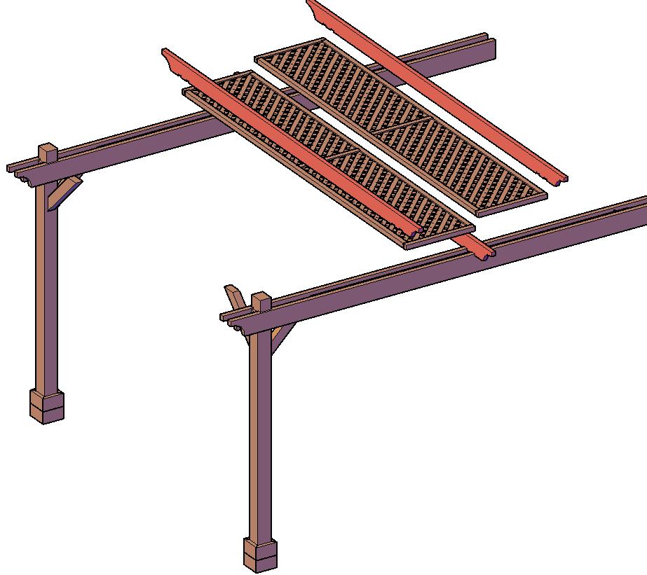 roof lattice panel or a rafter. You must attach this piece first with 3 screws.