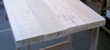 These are called witness lines. You will be using this technique throughout the production process. Applying downward pressure and pushing the board forward with a push stick, flatten one face.
