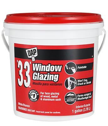DAP 33 Window Glazing PRODUCT DESCRIPTION DAP 33 Window Glazing is a ready-to-use glazing compound that may be used for face glazing wood or metal sash.