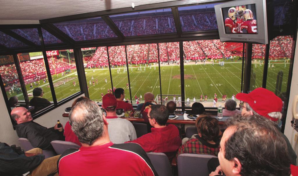 A M E N I T I E S The best views of the field and true VIP Candlestick experience Sliding glass suite windows that open to the excitement of the crowd or close for privacy Televisions with access to