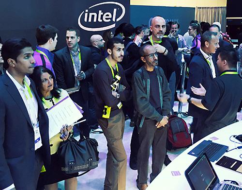 At the Intel booth, delegates learned about Real Sense technology that, according to Intel CEO Brian Krzanich, is bringing cutting- edge computer/human interactions to the marketplace.