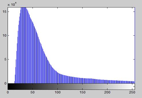 Fig. 6: SAR image (gray) with speckle noise Fig. 7: Histogram distribution of SAR image (gray) with speckle noise 6.