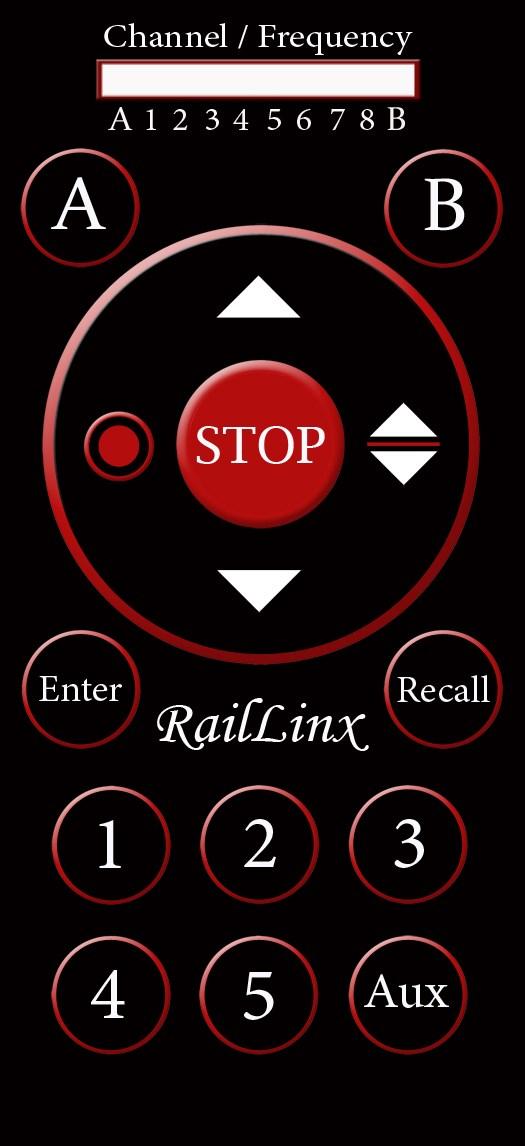 Keypad Functions: (Stop) Turns on the RailLinx 900 and stops your locomotive. (Aux / Stop) Turns power off to the hand controller.