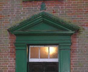 The sash weight boxes are apparent and they are beneath rubbed brick skewback arches (fig. 4 ). The sashes have quite wide glazing bars with part-ovolo mouldings.